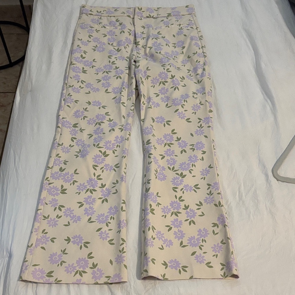 Zara Cream and Purple Floral Women Jeans